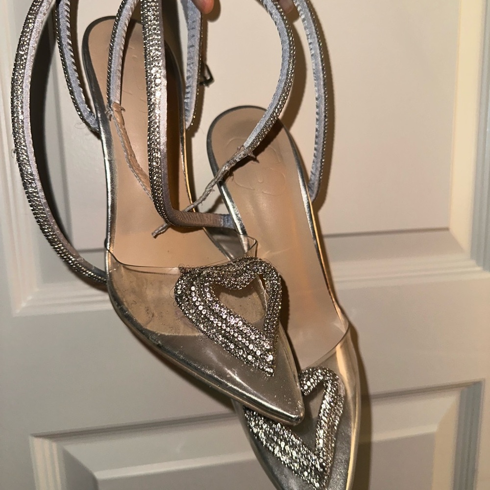 SHEIN Silver Heart Embellished Heels